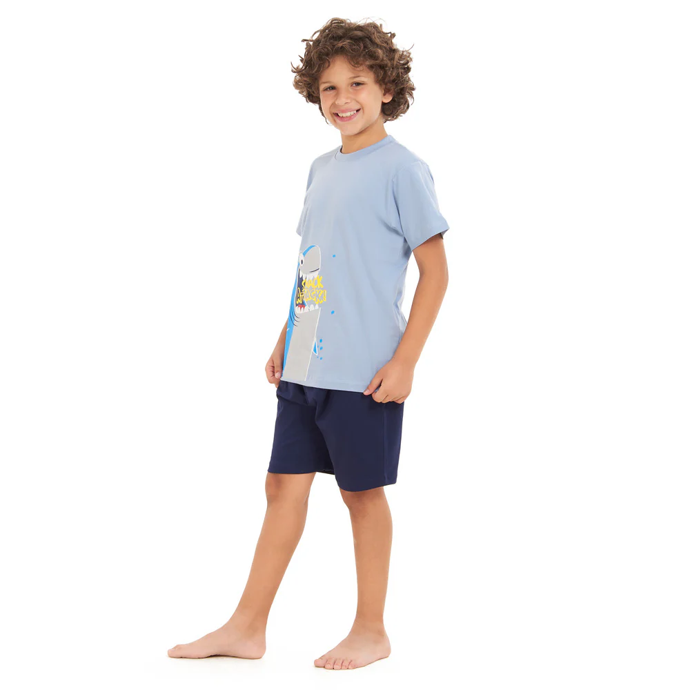 Boys summer pajama set Shark Attack t-shirt +Navy shorts - Image 3