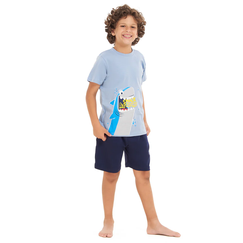 Boys summer pajama set Shark Attack t-shirt +Navy shorts - Image 5