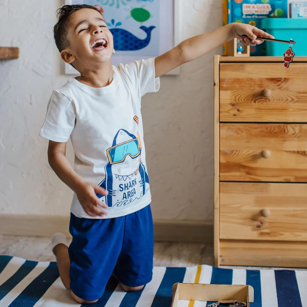 Boys summer pajama set Shark t-shirt + Blue shorts - Image 2