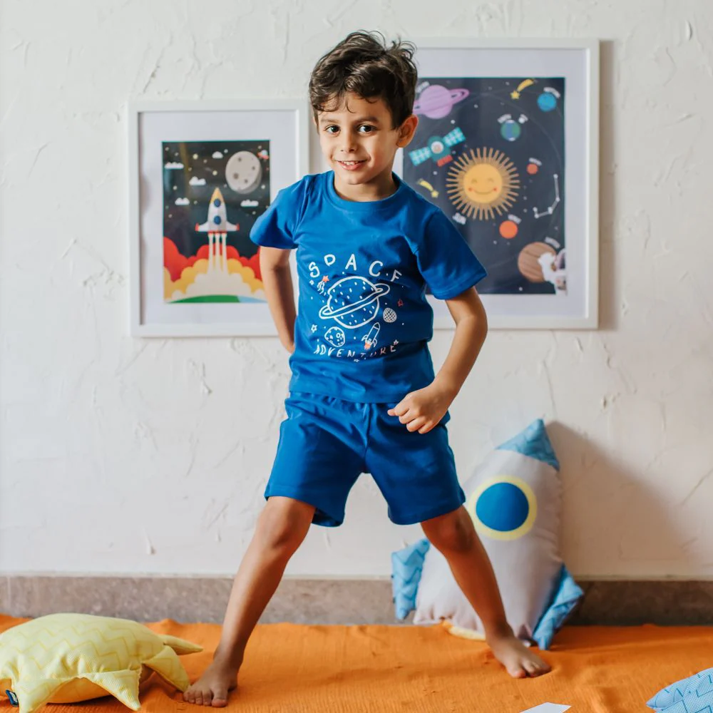 Boys summer pajama set Space t-shirt + Blue shorts - Image 2