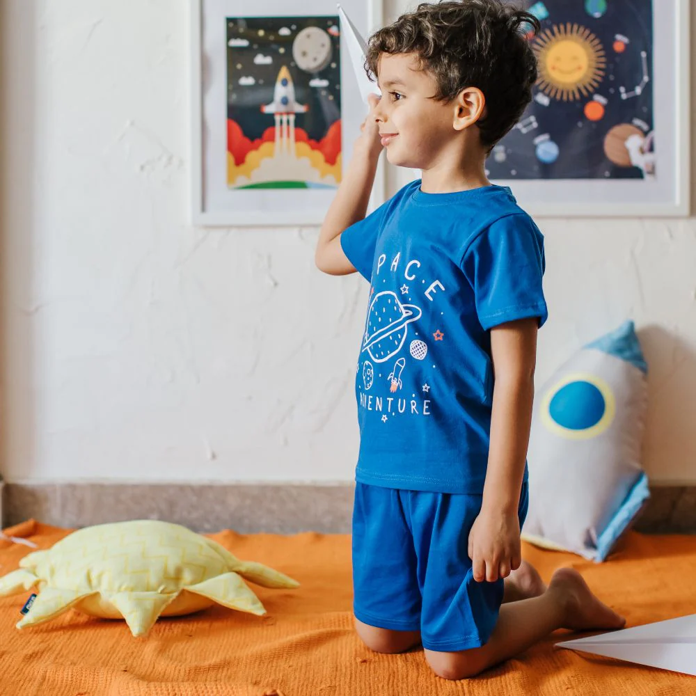 Boys summer pajama set Space t-shirt + Blue shorts - Image 3