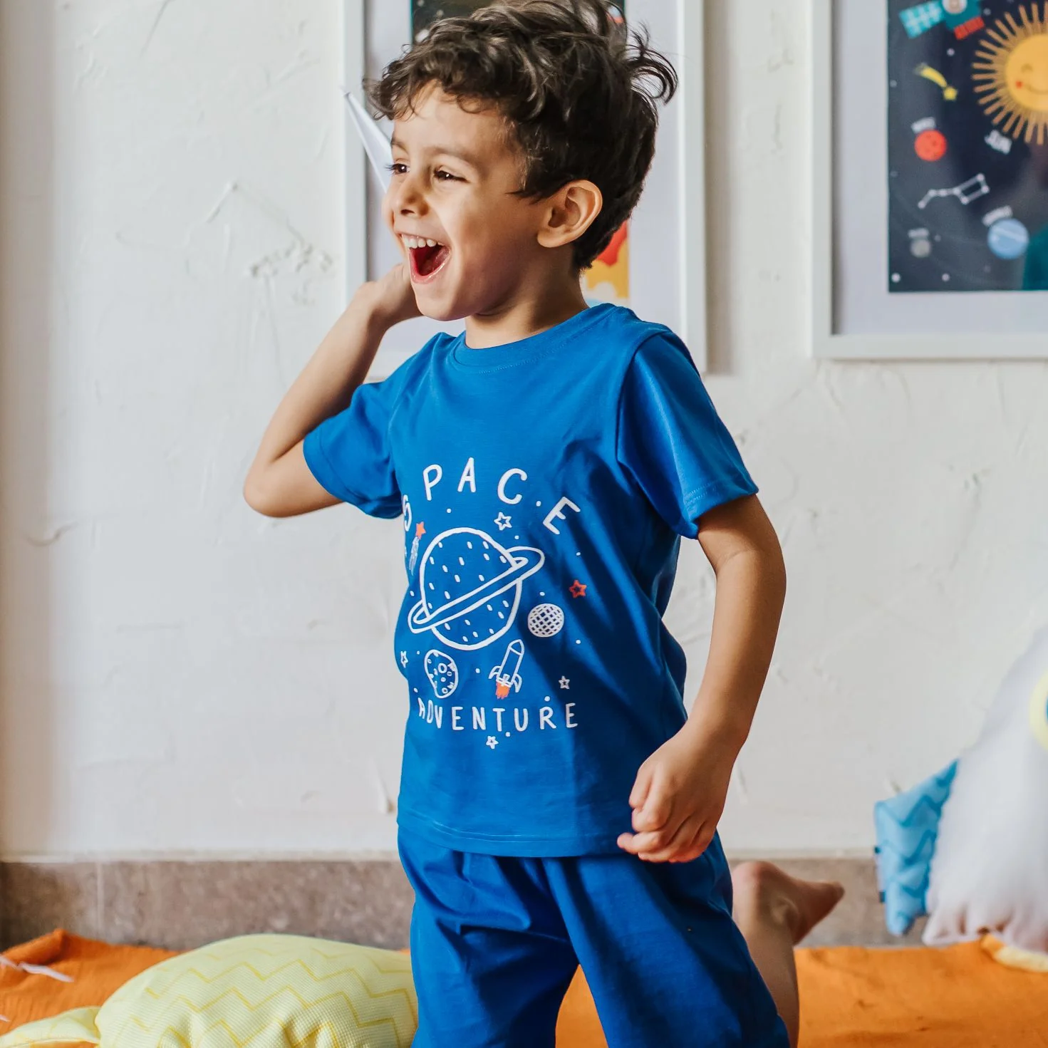 Boys summer pajama set Space t-shirt + Blue shorts - Image 4