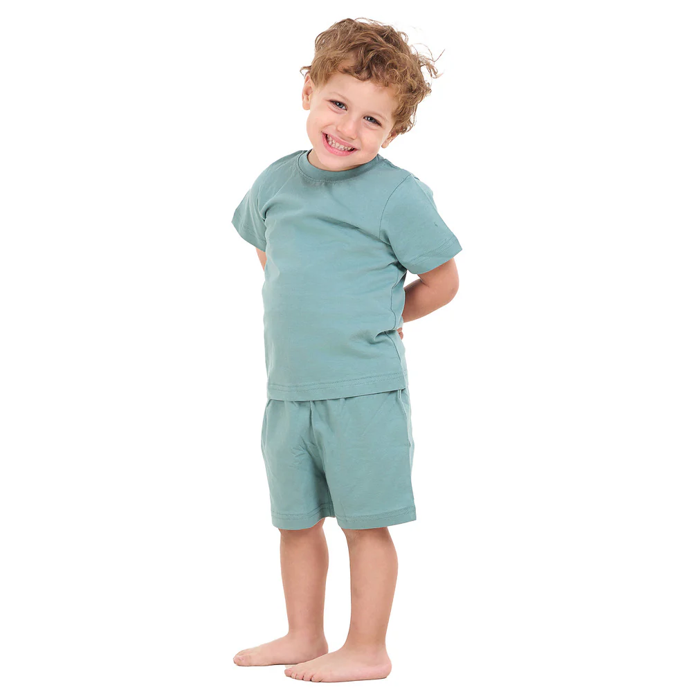 Boys summer pajama set Stone Blue t-shirt + shorts - Image 2