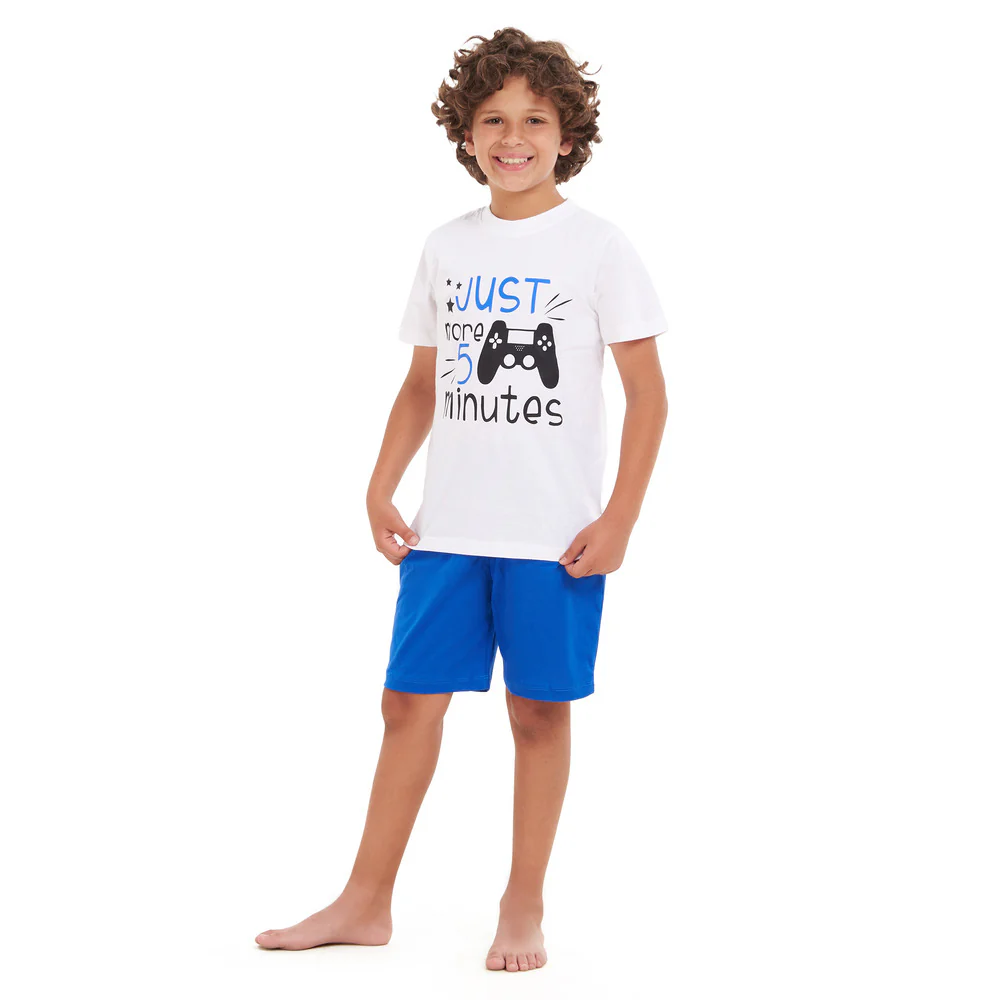 Boys summer pajama set Video games t-shirt +Blue shorts