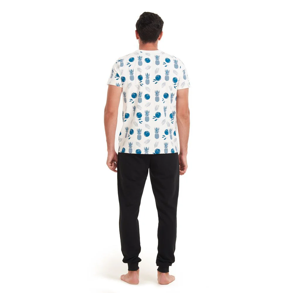 Men summer pajama set Pineapple T-shirt +Black pants - Image 3