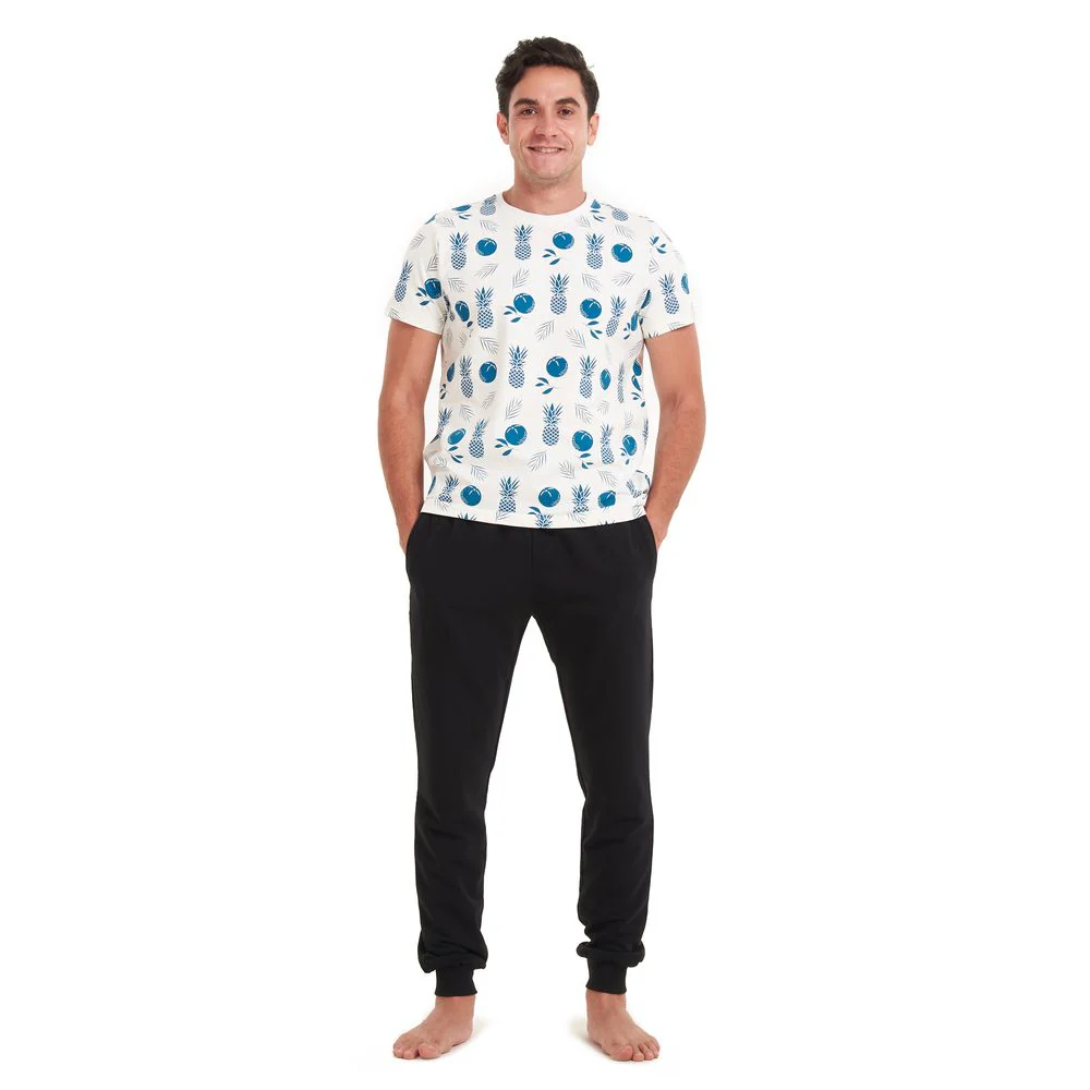 Men summer pajama set Pineapple T-shirt +Black pants - Image 4