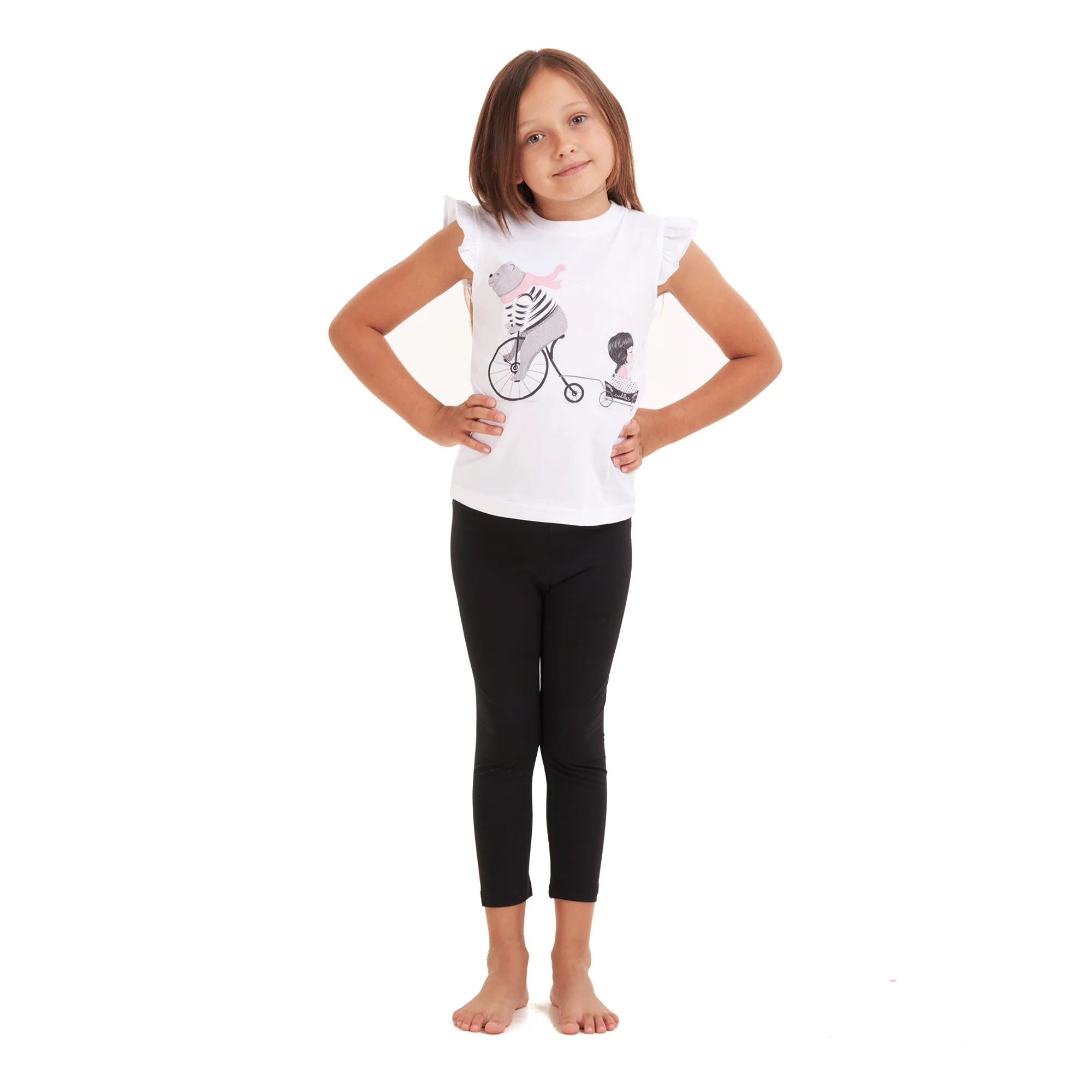 Girls summer pajama set Bear t-shirt + Black leggings - Image 4