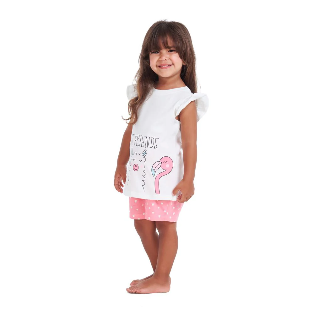 Girls summer pajama set Best friend t-shirt + Pink dotted shorts - Image 4