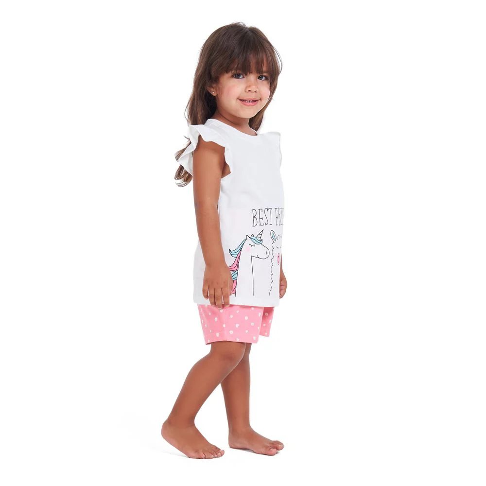 Girls summer pajama set Best friend t-shirt + Pink dotted shorts - Image 5