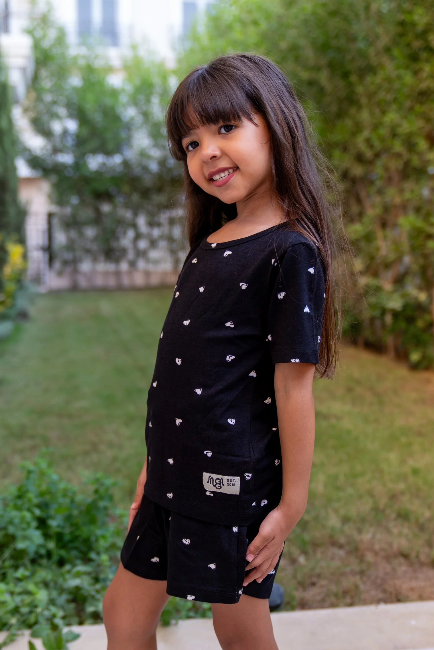 Girls summer pajama set Black Hearts t-shirt + Shorts - Image 3