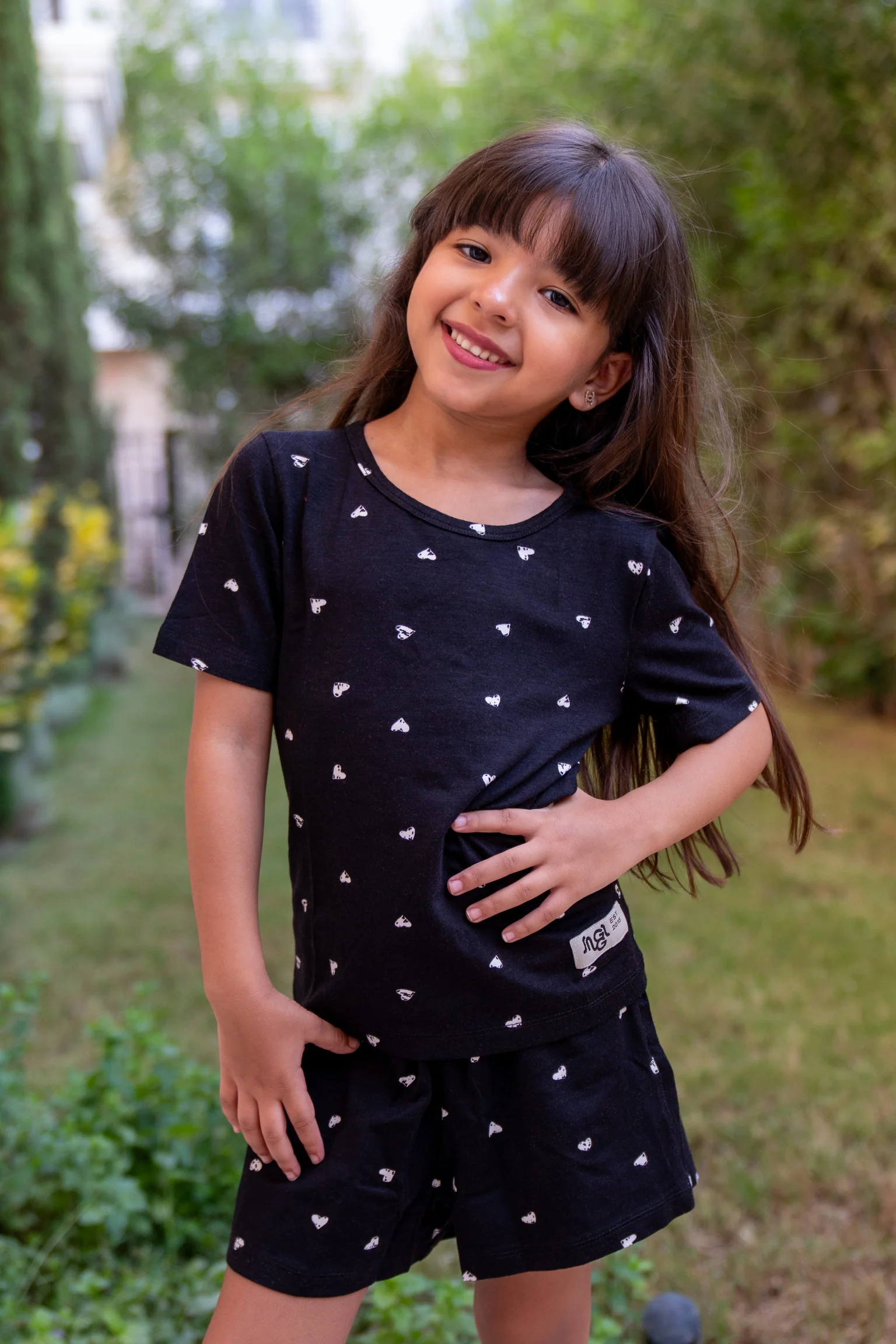 Girls summer pajama set Black Hearts t-shirt + Shorts - Image 4