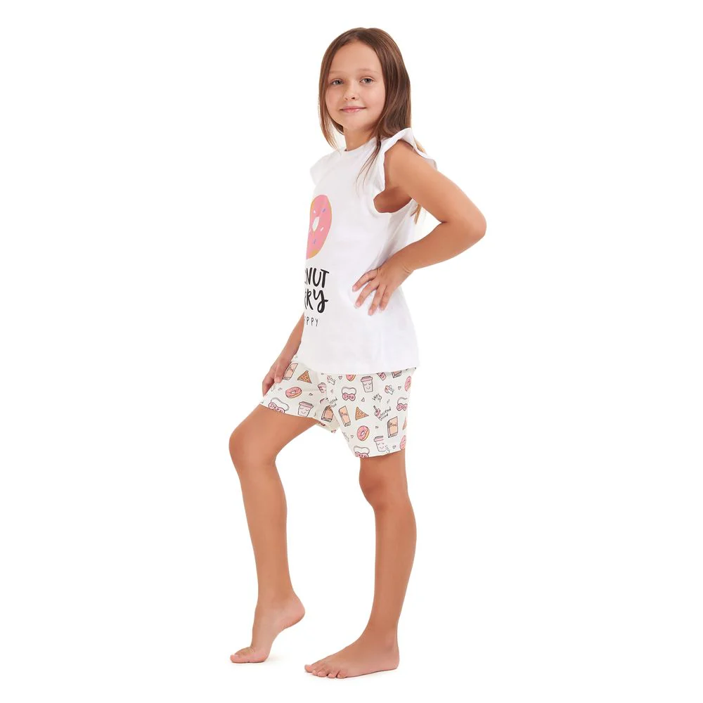 Girls summer pajama set Donut t-shirt + shorts - Image 3