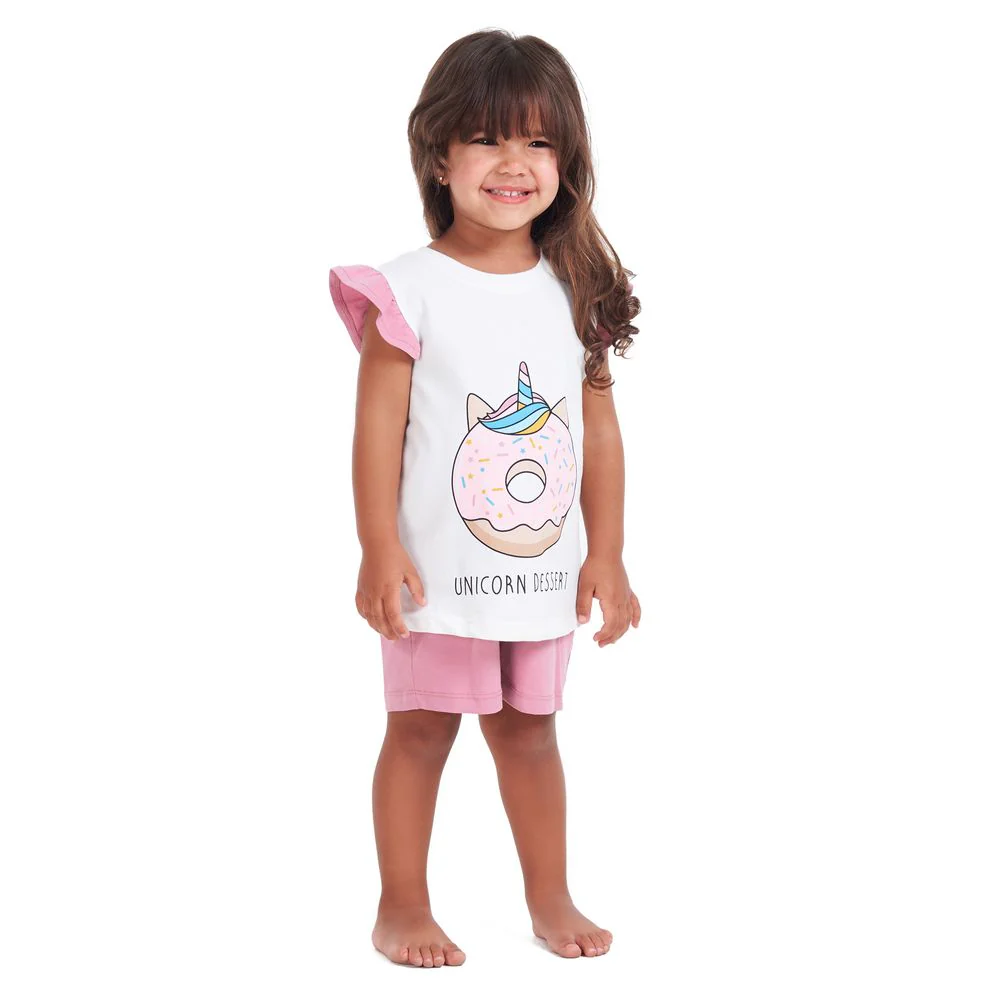 Girls summer pajama set Donuts t-shirt + Cashmere shorts - Image 3