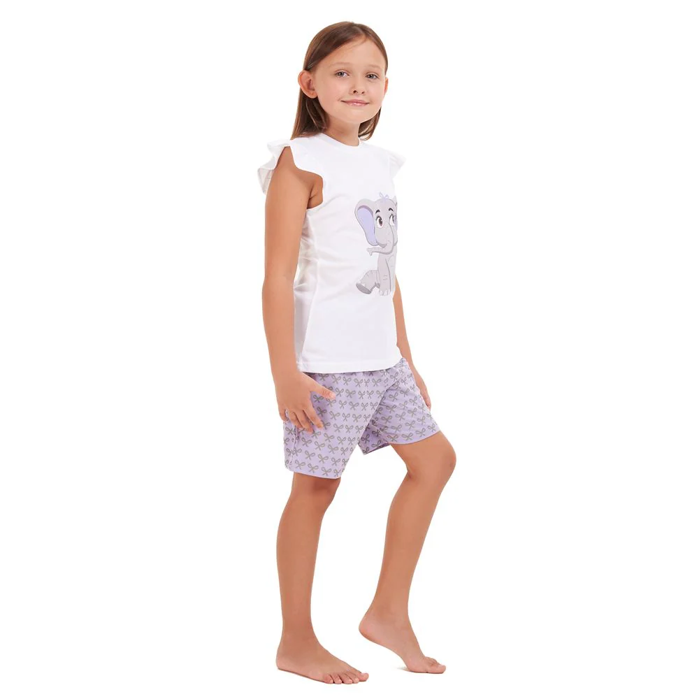 Girls summer pajama set Elephant t-shirt + Purple shorts - Image 2