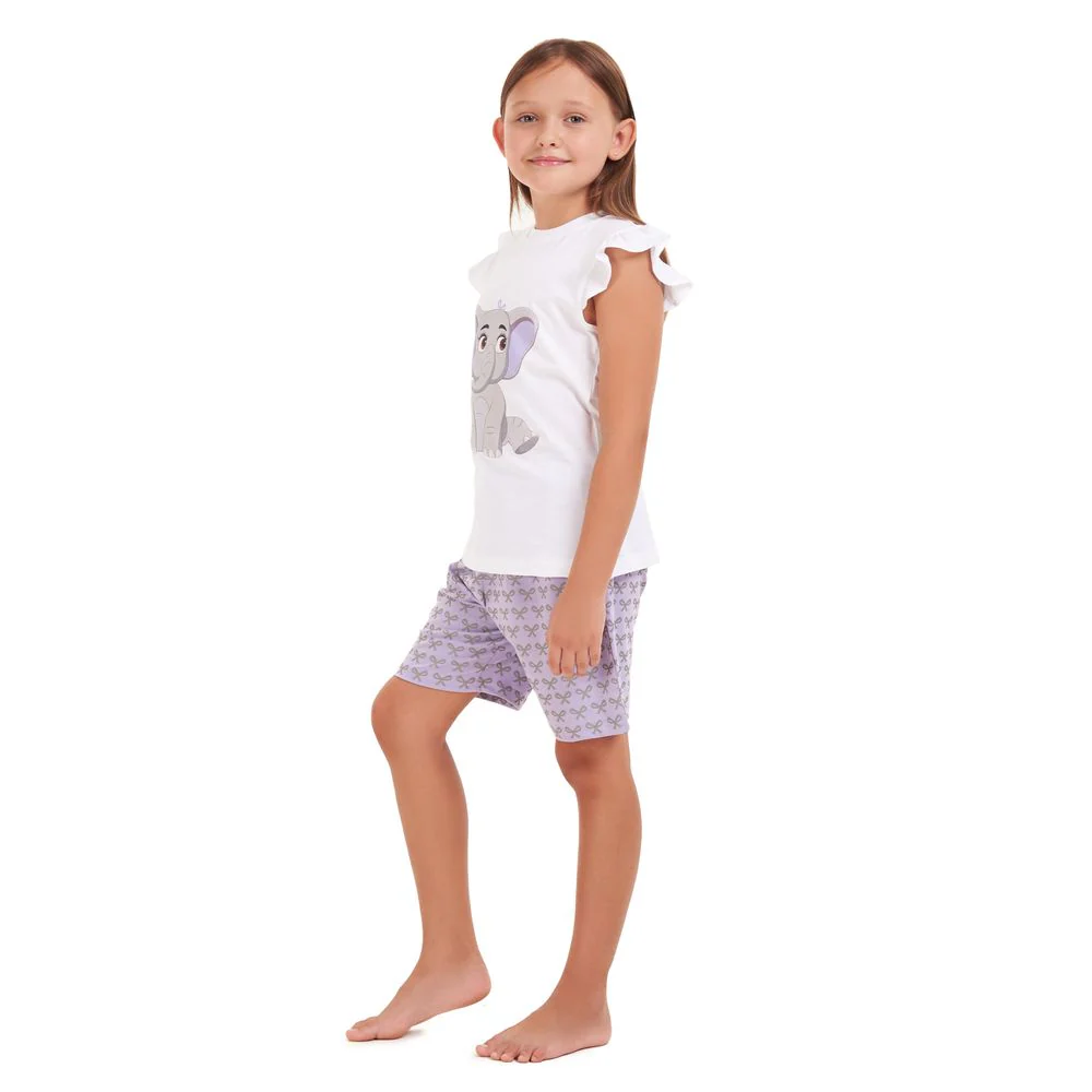 Girls summer pajama set Elephant t-shirt + Purple shorts - Image 3