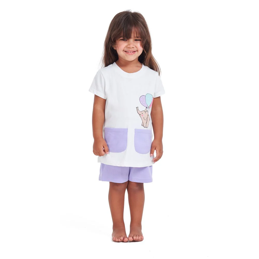 Girls summer pajama set Elephant t-shirt + Purple shorts - Image 3