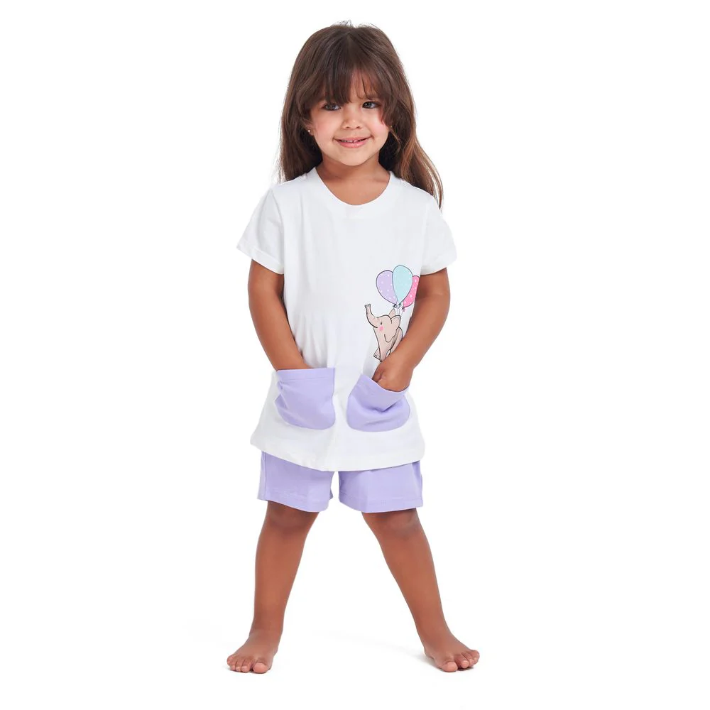 Girls summer pajama set Elephant t-shirt + Purple shorts - Image 4