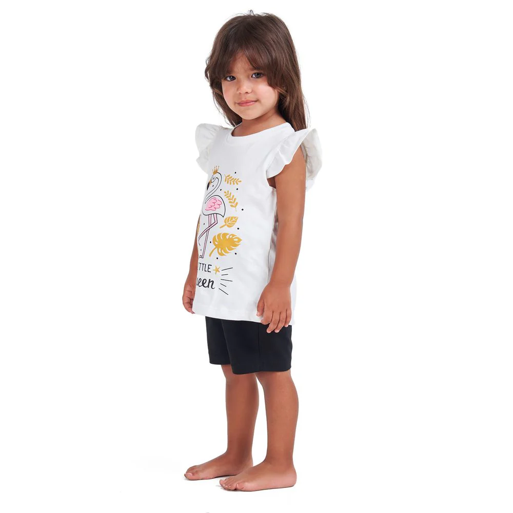 Girls summer pajama set Flamingo t-shirt + Black shorts - Image 3