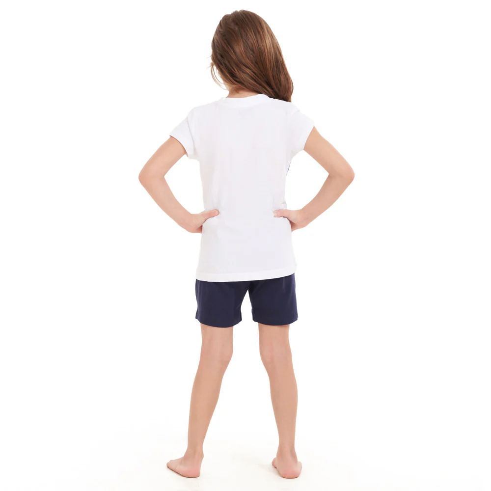 Girls summer pajama set Flowers t-shirt + Navy shorts - Image 3