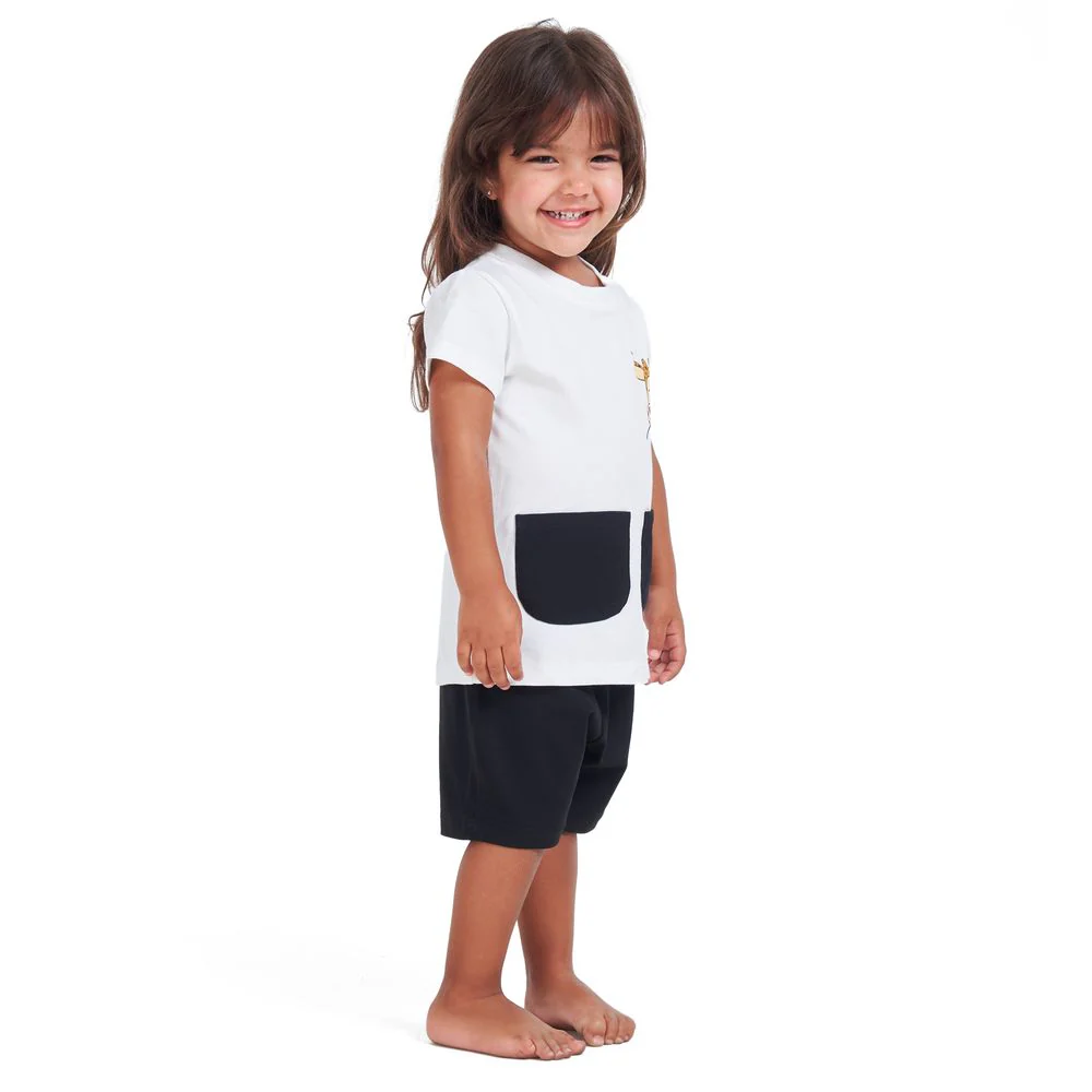 Girls summer pajama set Giraffe t-shirt + Black shorts - Image 3