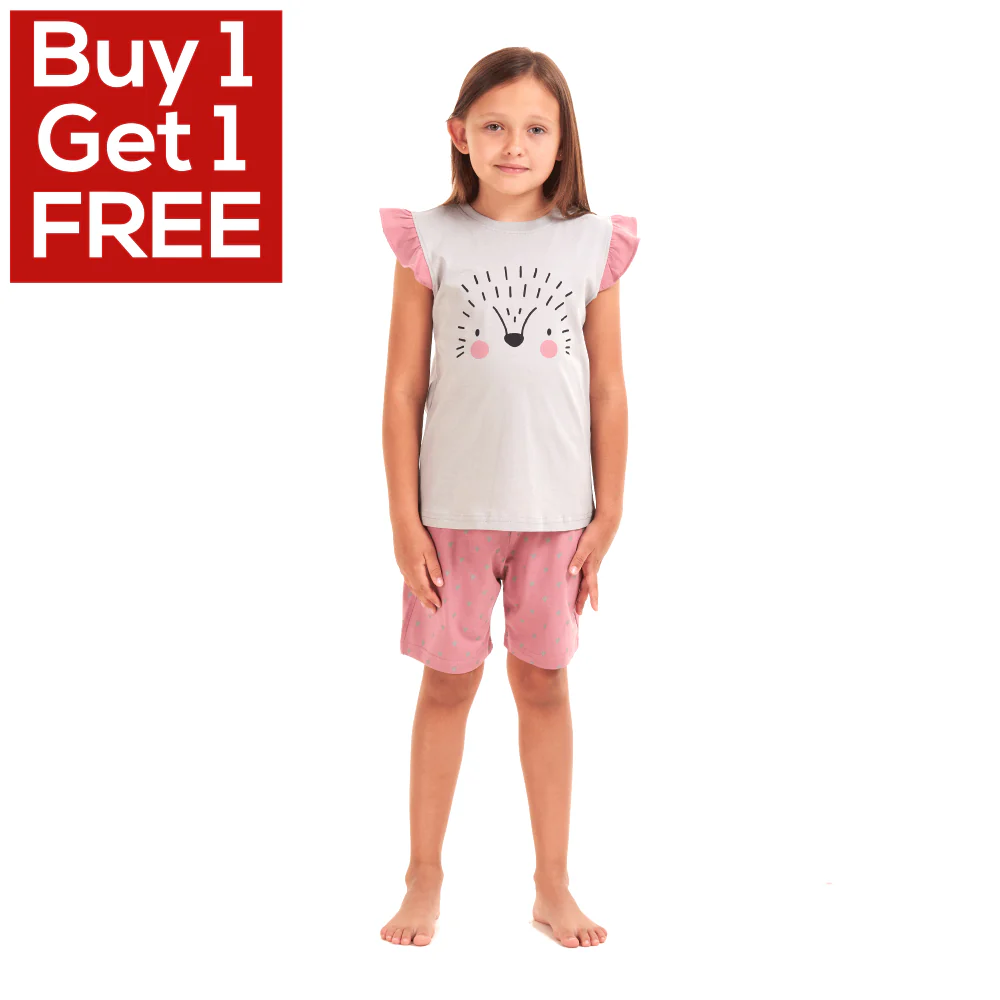 Girls summer pajama set Hedgehog t-shirt + Cashmere shorts - Image 2