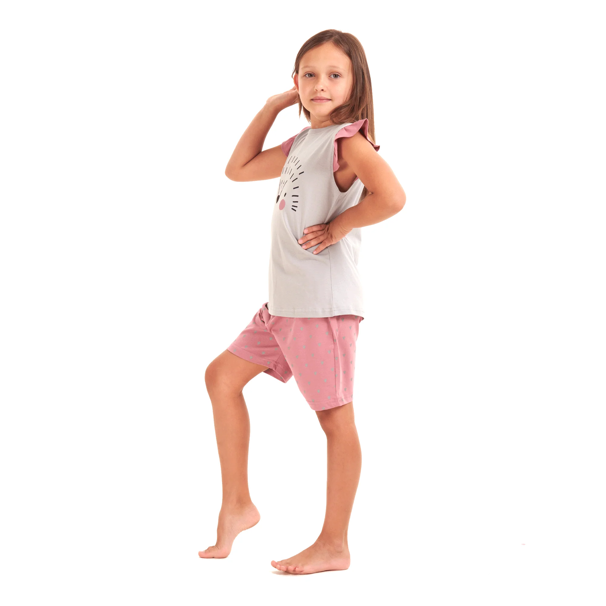 Girls summer pajama set Hedgehog t-shirt + Cashmere shorts - Image 3