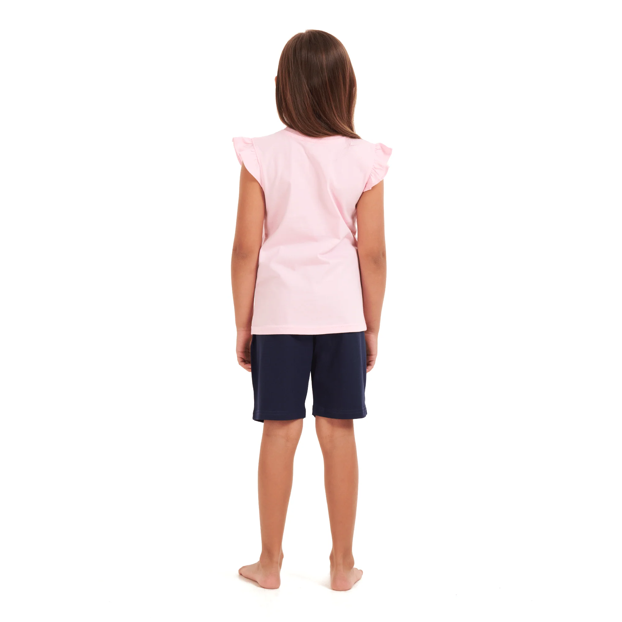 Girls summer pajama set Lazy bear t-shirt + Dark blue shorts - Image 4