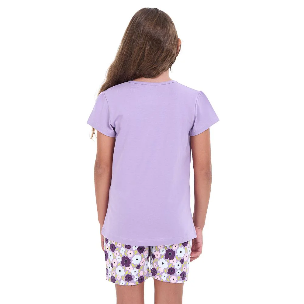 Girls summer pajama set Lilac t-shirt + Floral shorts - Image 4