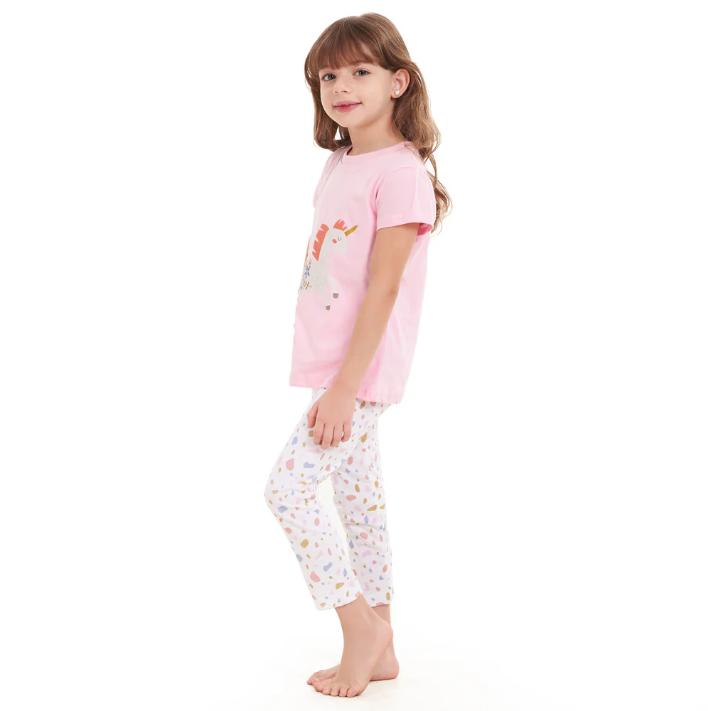 Girls summer pajama set Magical Unicorn t-shirt + White leggings - Image 3