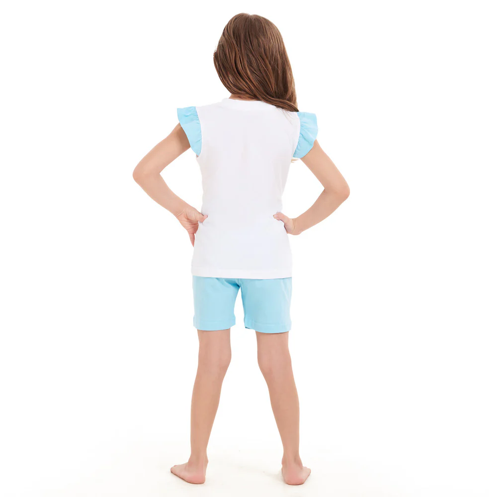 Girls summer pajama set Mermaid t-shirt + Baby Blue shorts - Image 4