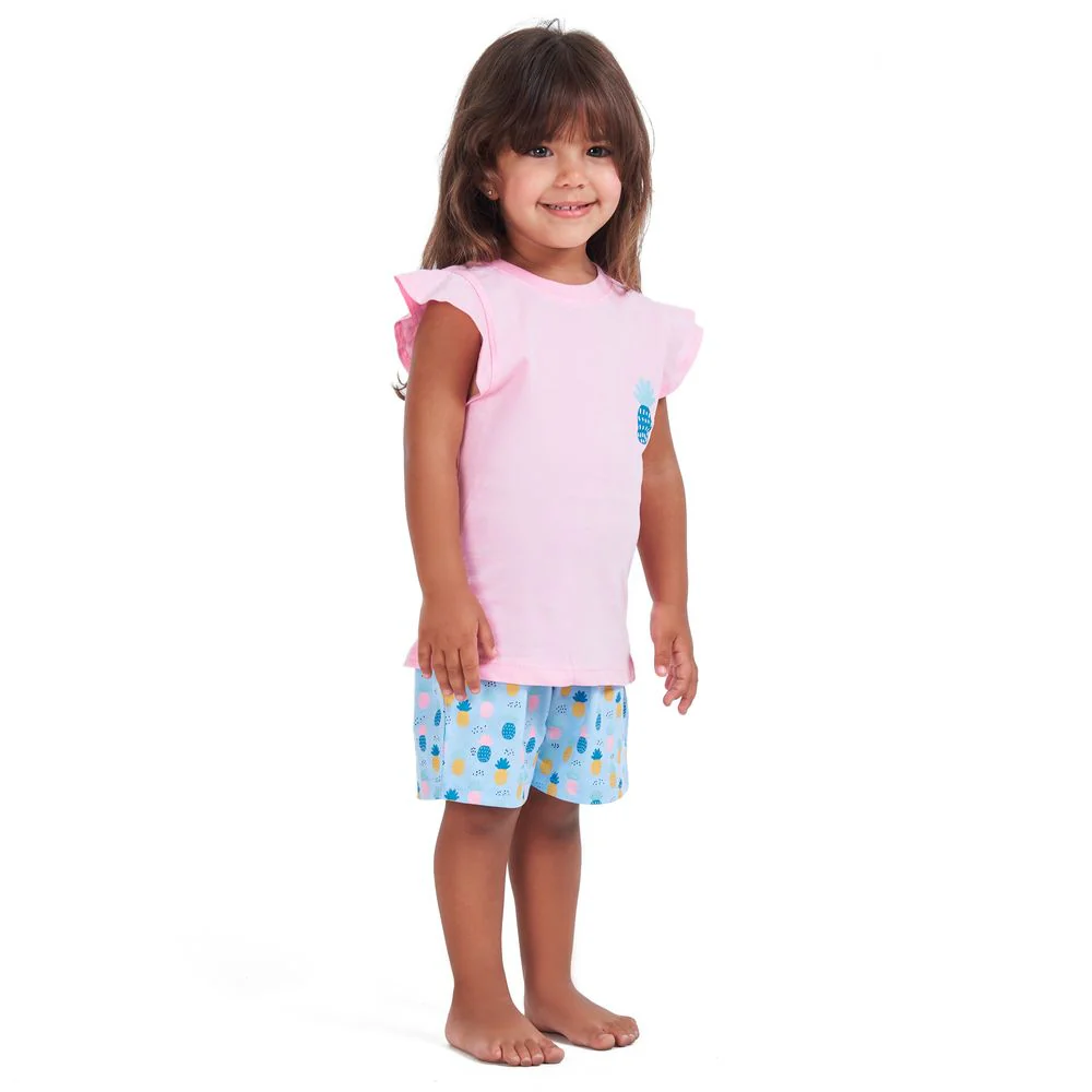 Girls summer pajama set Pineapple t-shirt + Baby blue shorts - Image 3