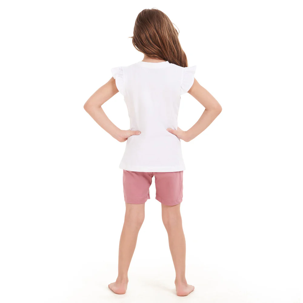 Girls summer pajama set Princess Crown t-shirt + Pink shorts - Image 3