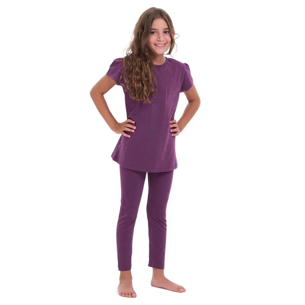 Girls summer pajama set Purple t-shirt + Pants - Image 3