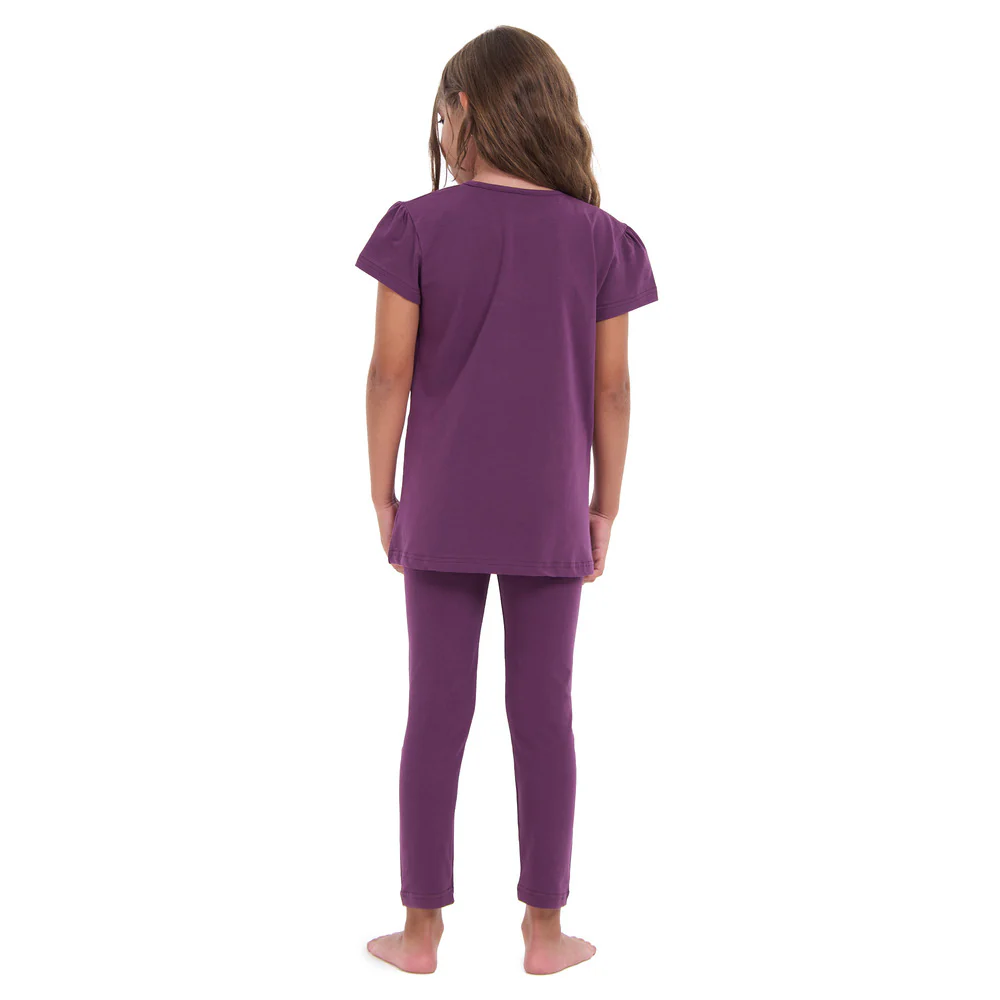 Girls summer pajama set Purple t-shirt + Pants - Image 4