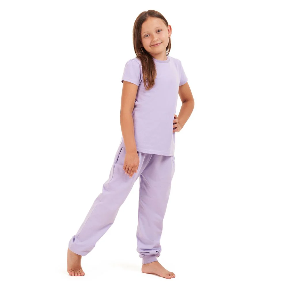 Girls summer pajama set Purple t-shirt + Pants - Image 3