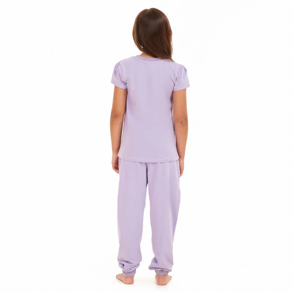 Girls summer pajama set Purple t-shirt + Pants - Image 4