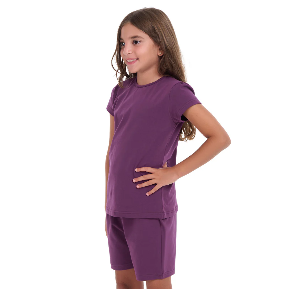 Girls summer pajama set Purple t-shirt +shorts - Image 2