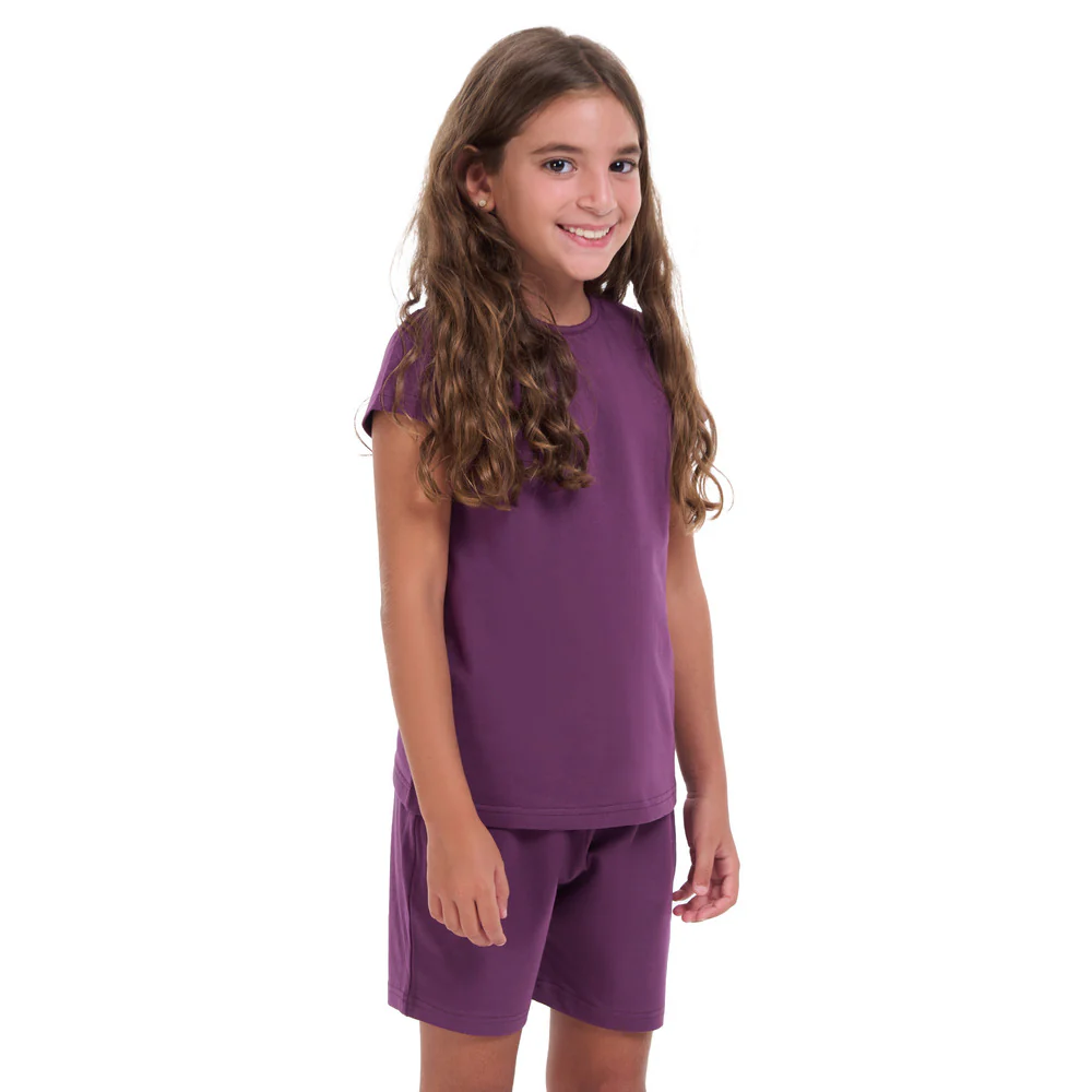Girls summer pajama set Purple t-shirt +shorts - Image 3