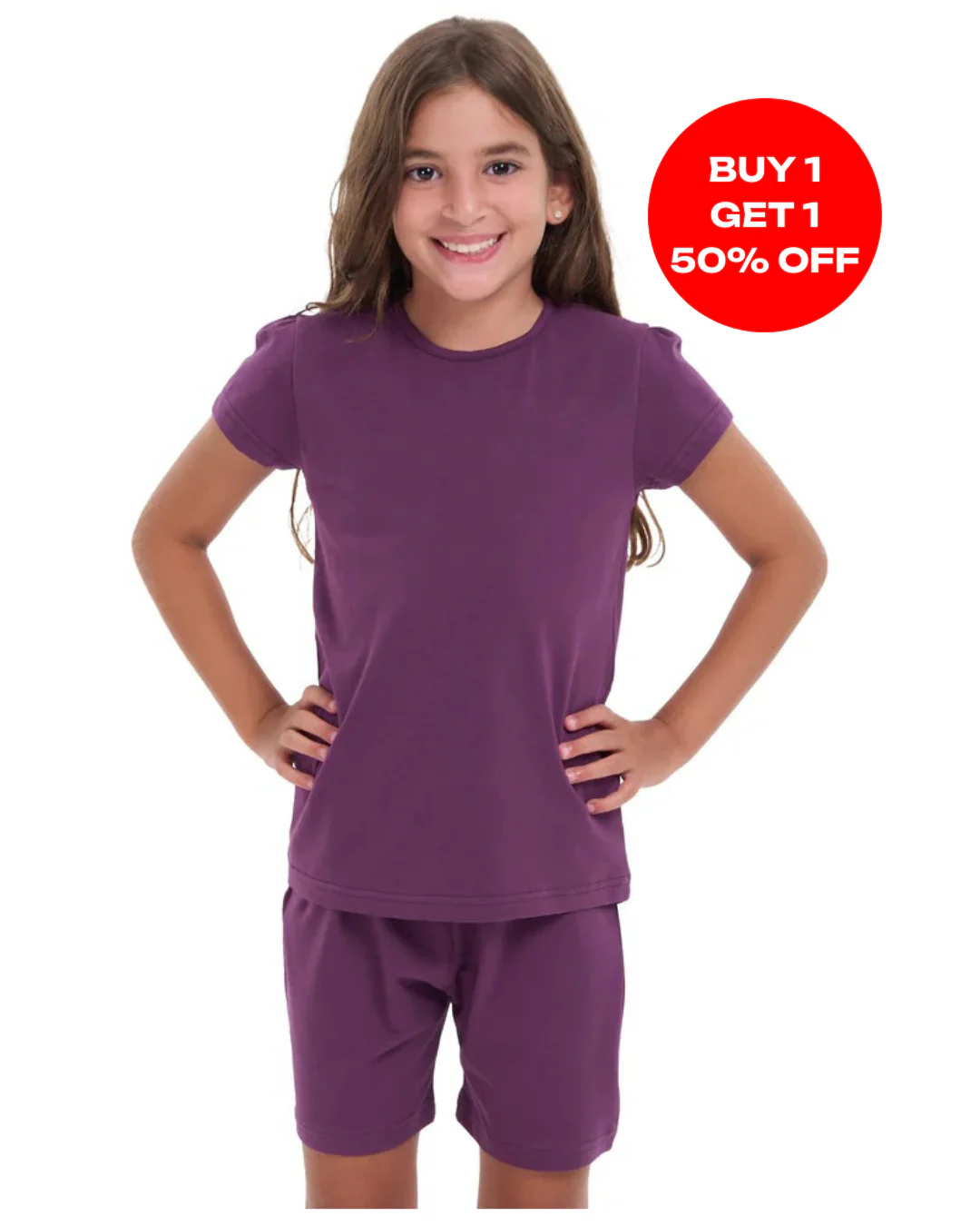Girls summer pajama set Purple t-shirt +shorts - Image 5