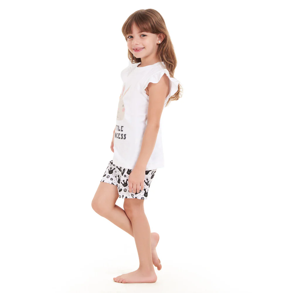 Girls summer pajama set Rabbit t-shirt + off-white shorts - Image 2