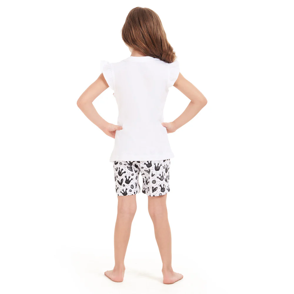 Girls summer pajama set Rabbit t-shirt + off-white shorts - Image 3