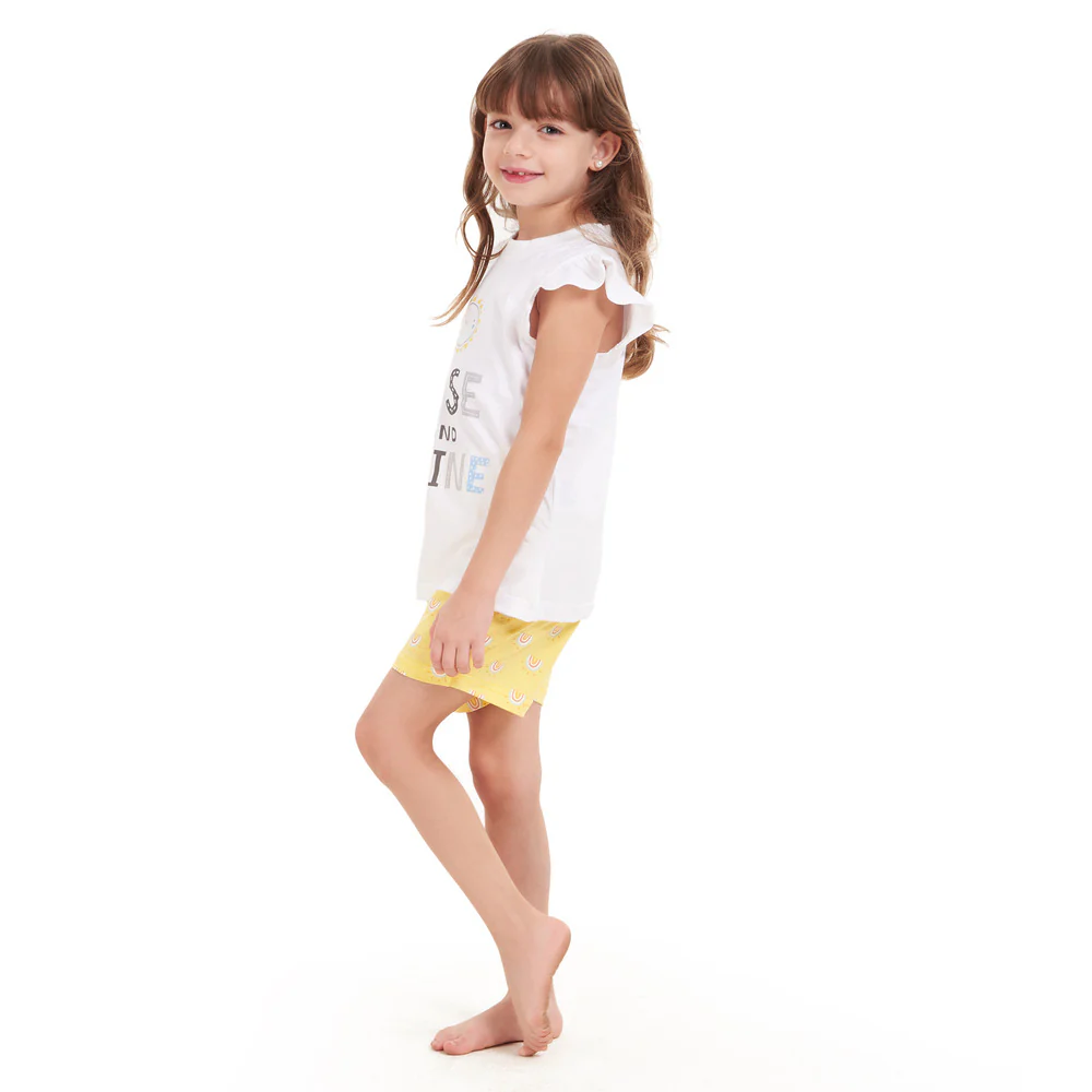 Girls summer pajama set Rise & Shine t-shirt + Pastel Yellow shorts - Image 2