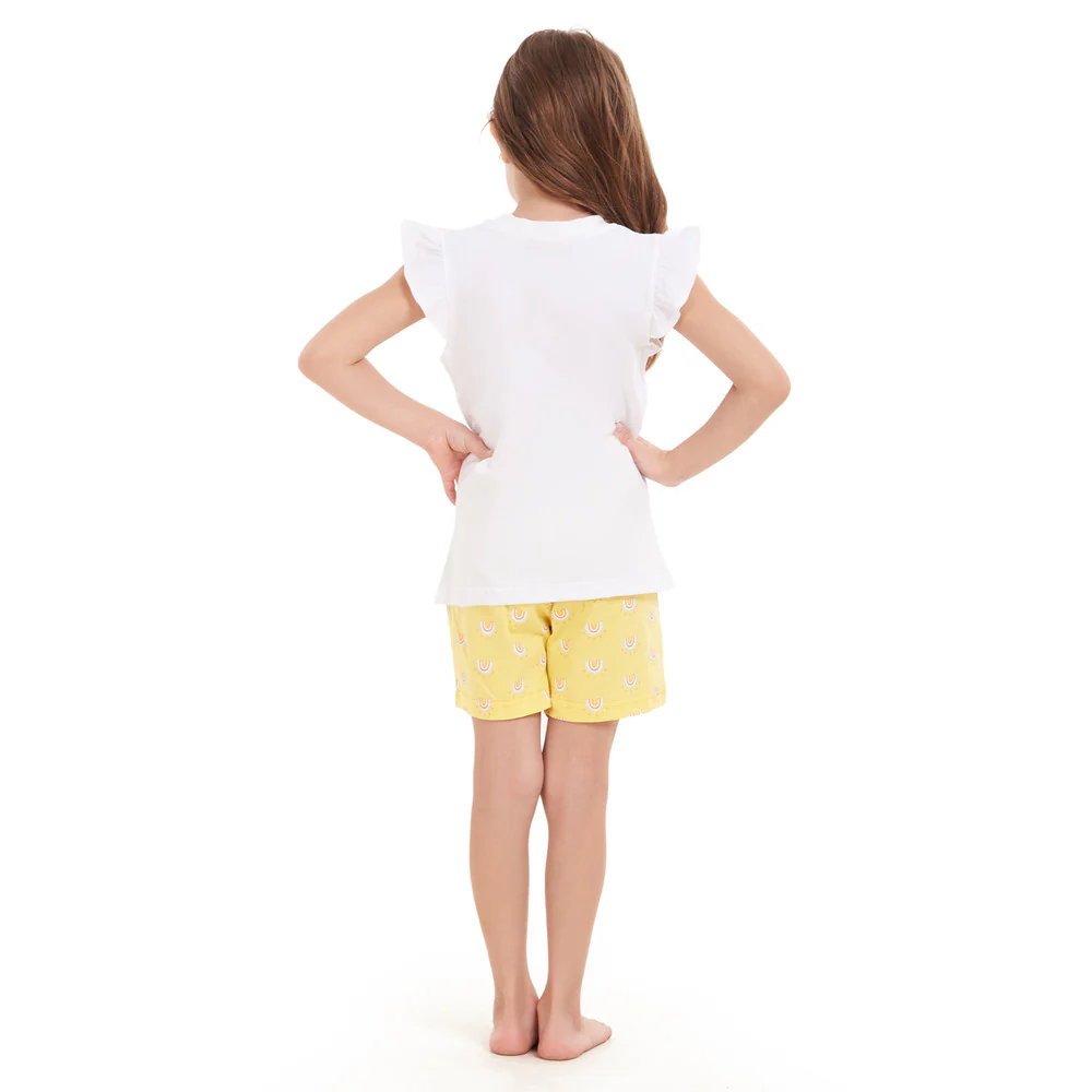 Girls summer pajama set Rise & Shine t-shirt + Pastel Yellow shorts - Image 3