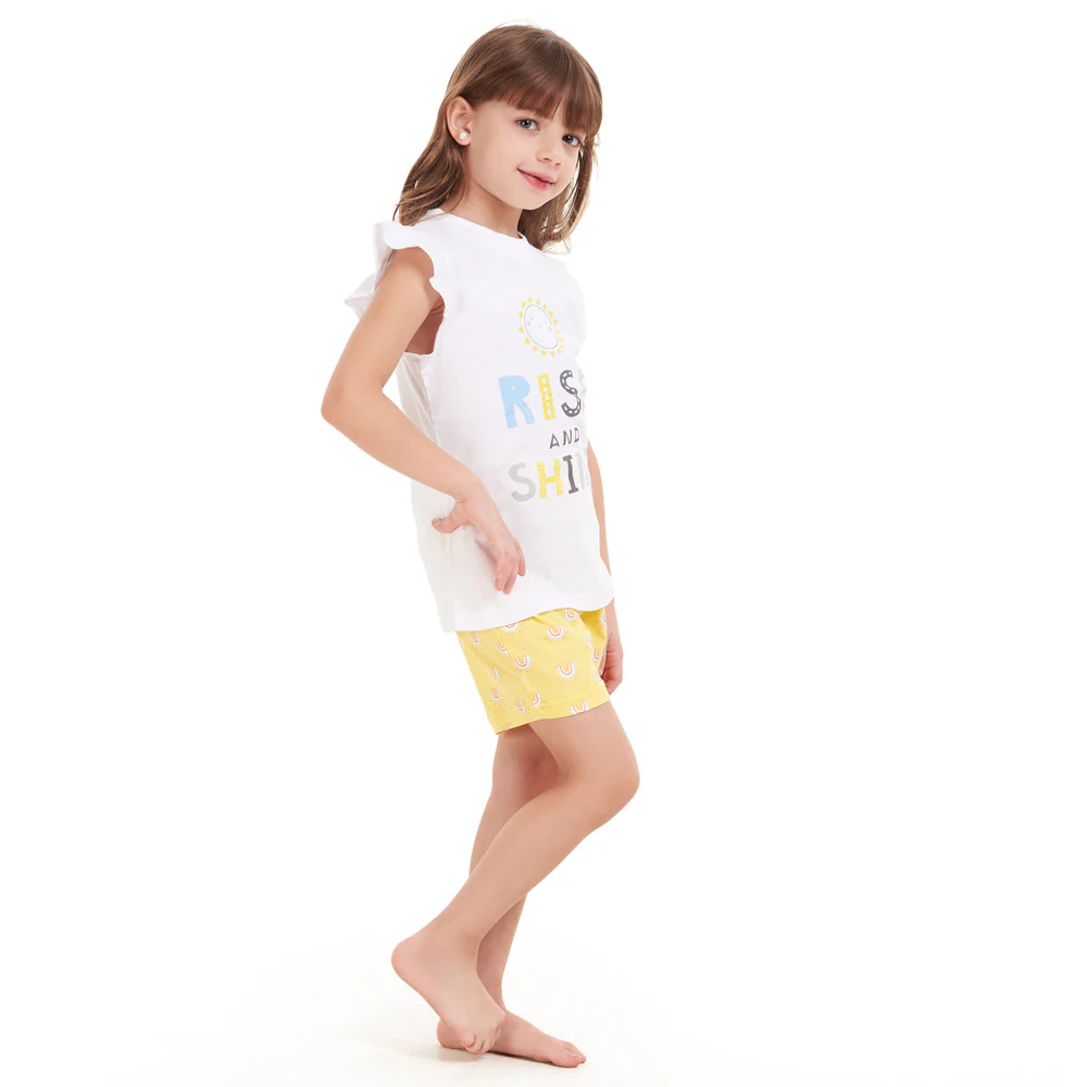 Girls summer pajama set Rise & Shine t-shirt + Pastel Yellow shorts - Image 4