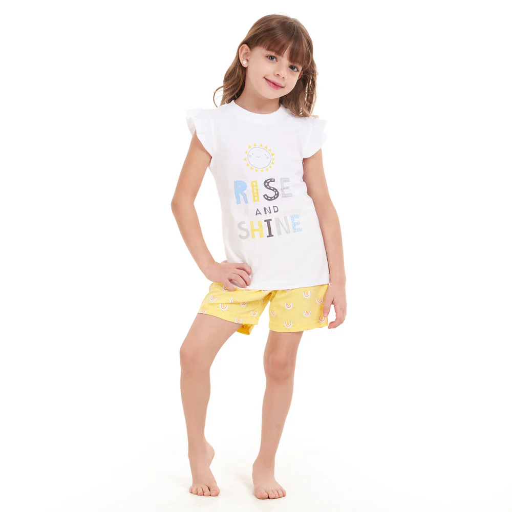 Girls summer pajama set Rise & Shine t-shirt + Pastel Yellow shorts - Image 5