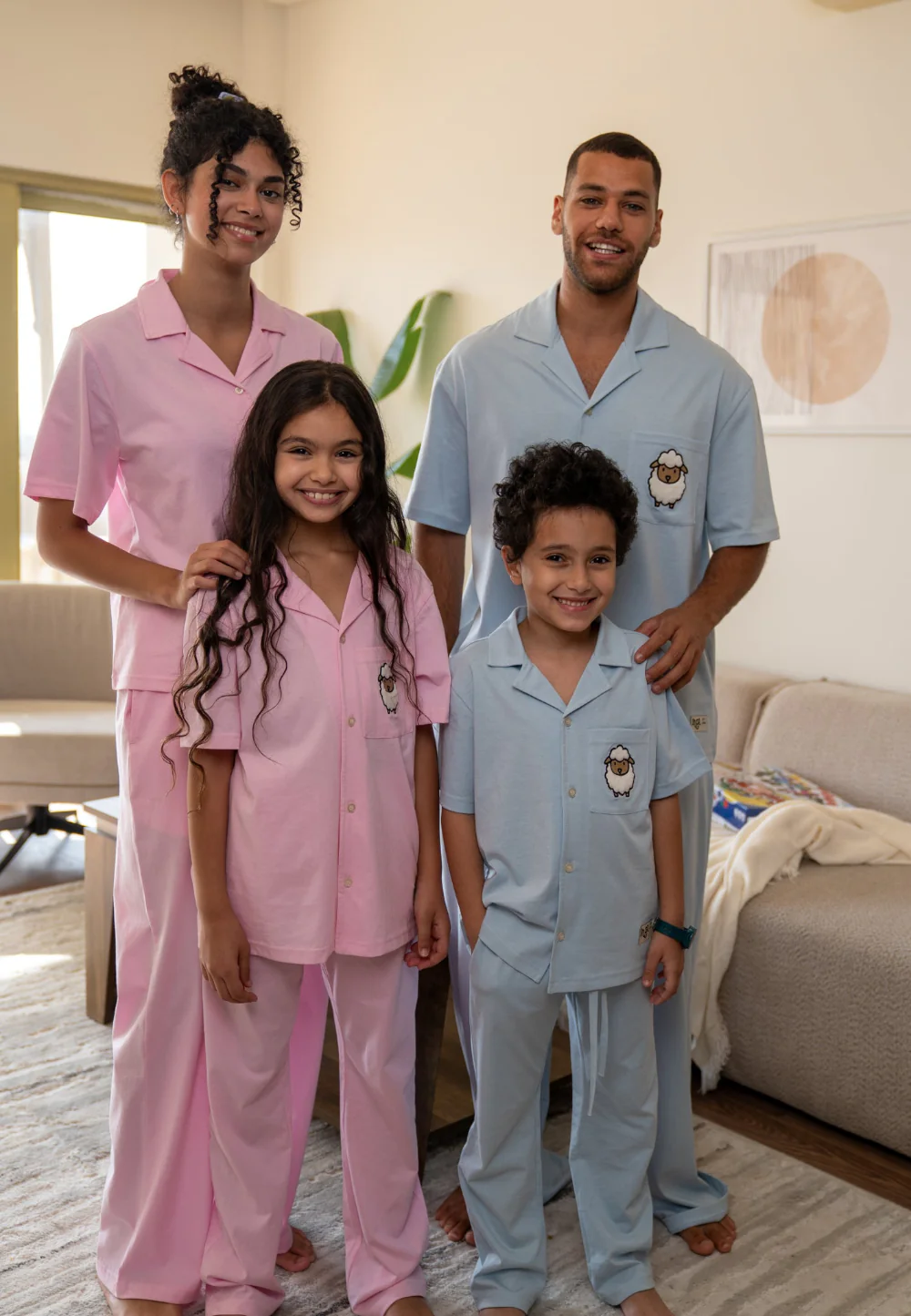 Girls Summer Sheep PJ Set Rose Buttoned Shirt + Pants - Image 3