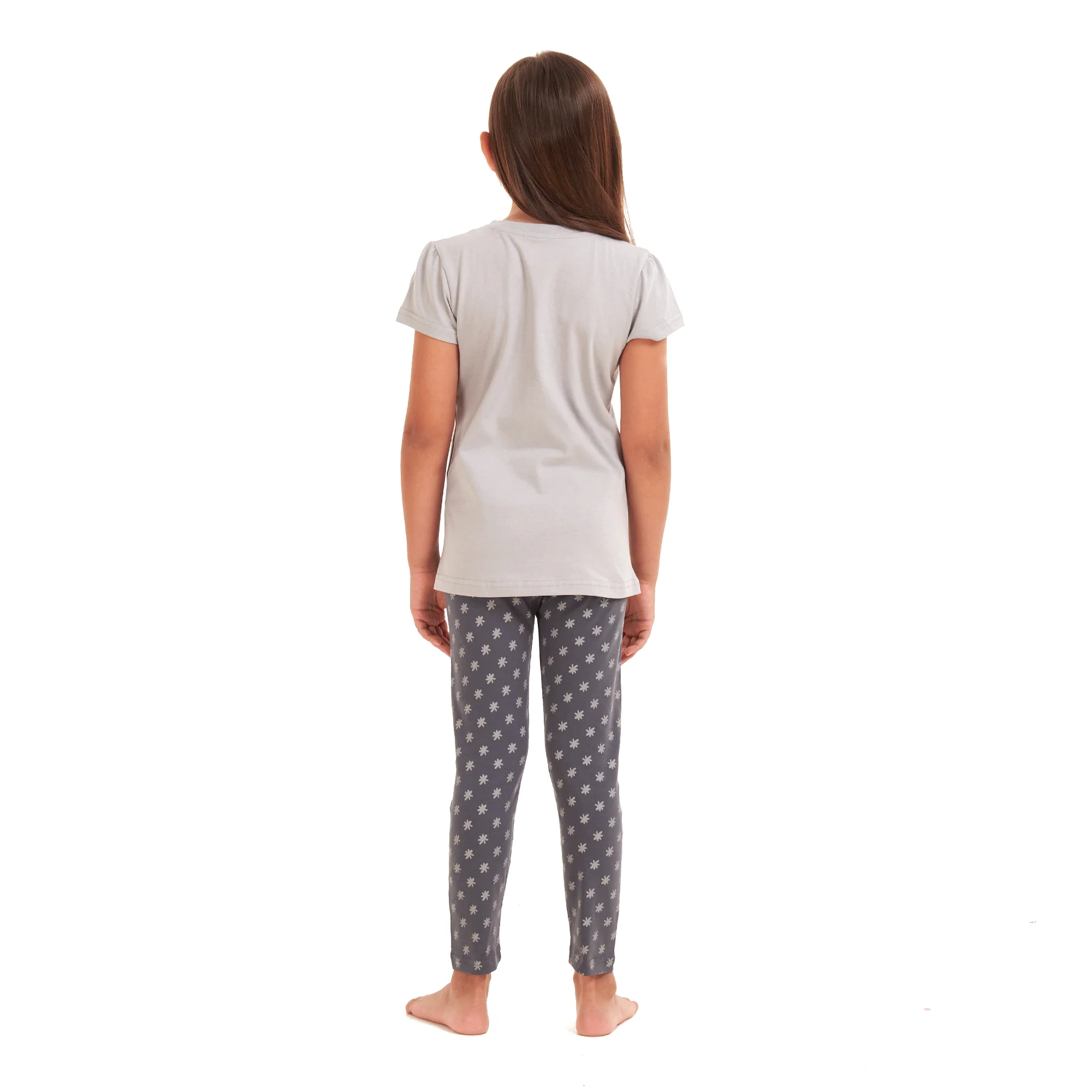 Girls summer pajama set Seal t-shirt + Dark grey leggings - Image 3