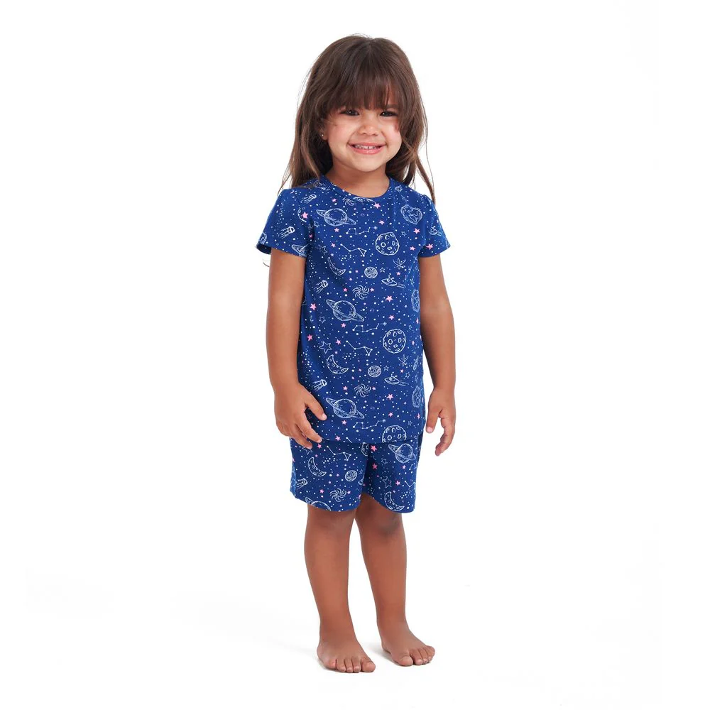 Girls summer pajama set Space t-shirt + Shorts - Image 3