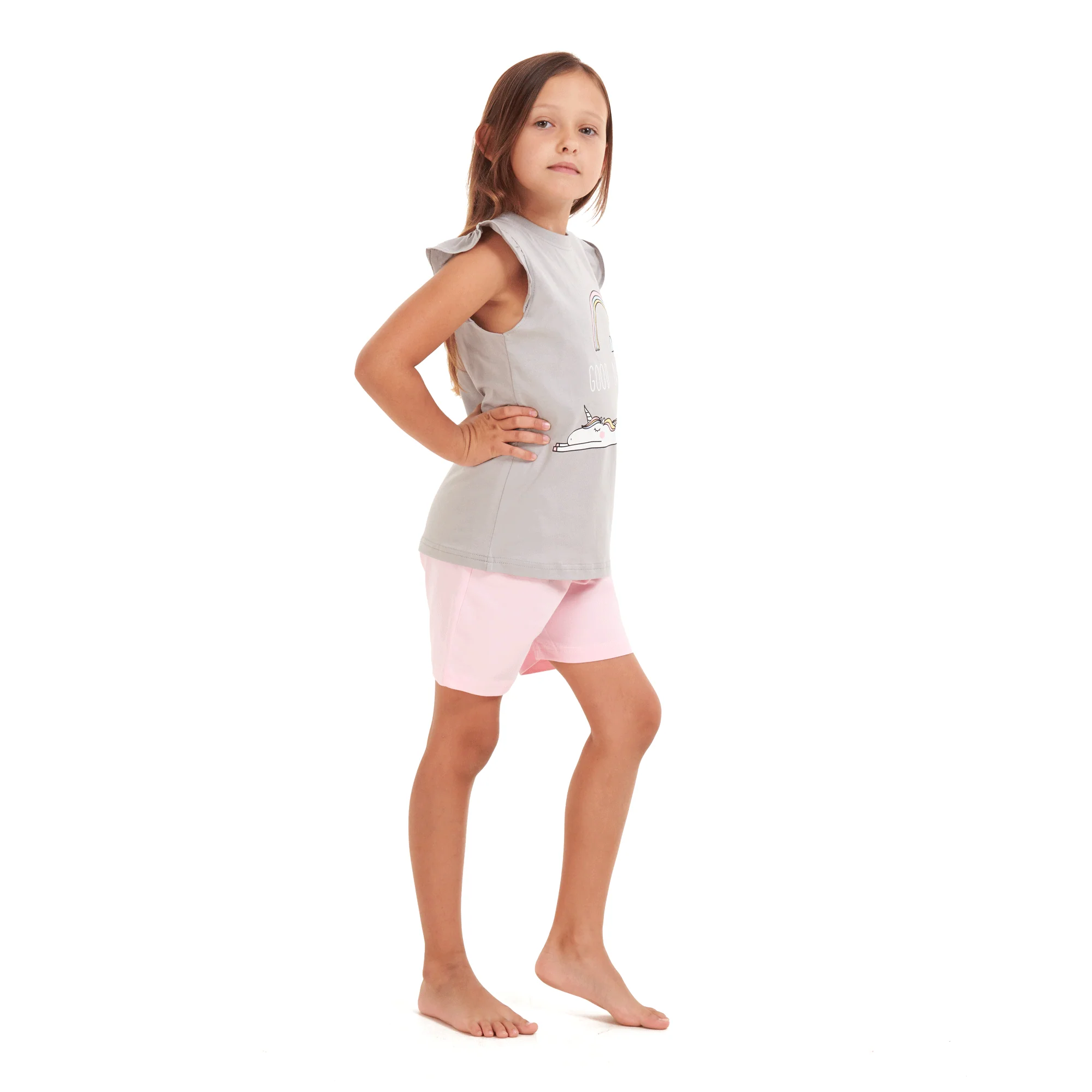 Girls summer pajama set Unicorn t-shirt + Pink shorts - Image 3