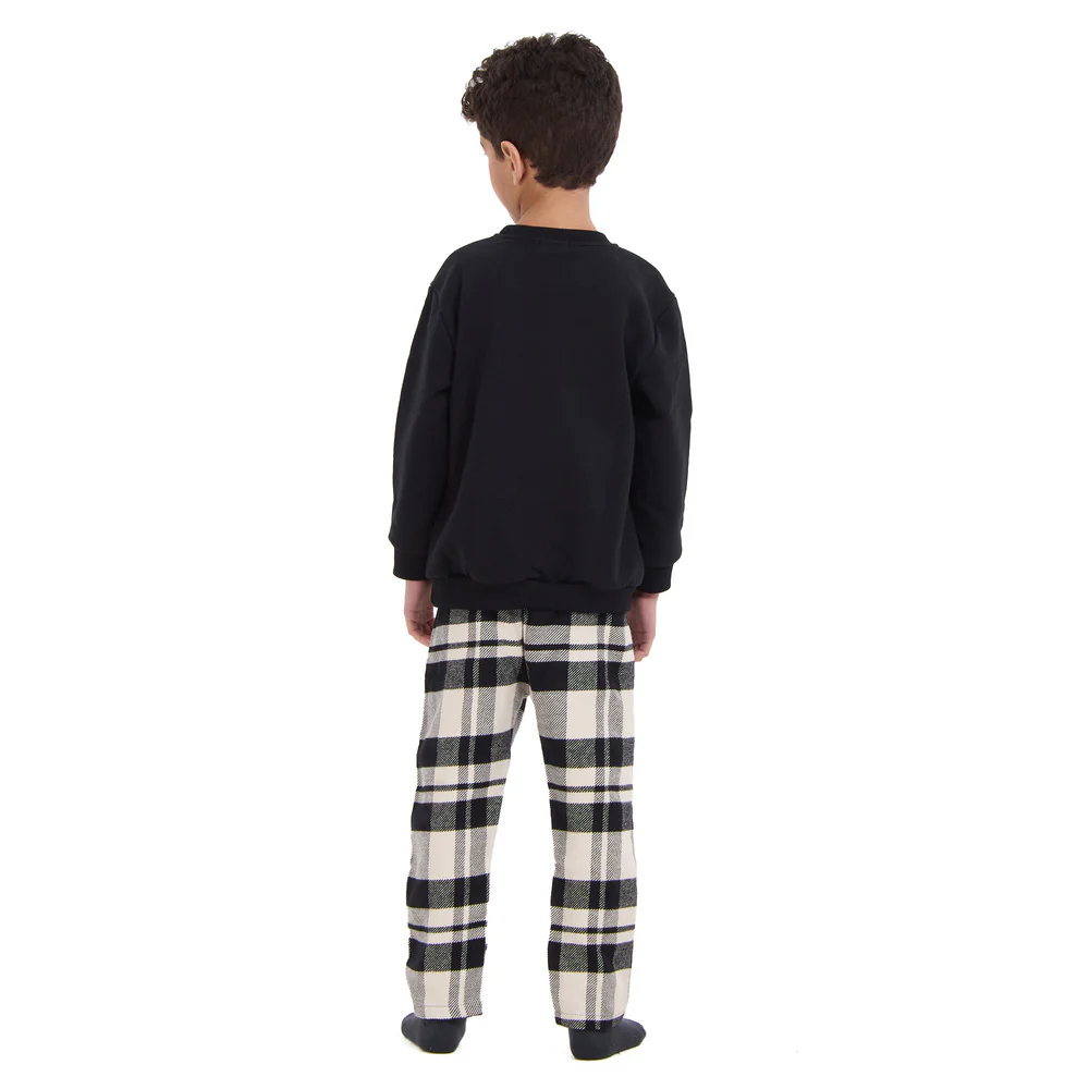 Kids Unisex Winter pajama set Black Hoodie + Black x White Checkered Pants - Image 4